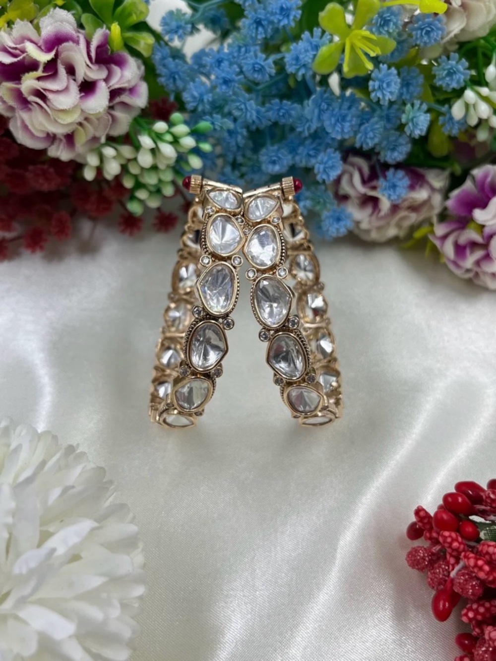 Gold-Tone Clear Crystal Cuff Bracelet - Elegant Women's Jewelry (pair, openable)